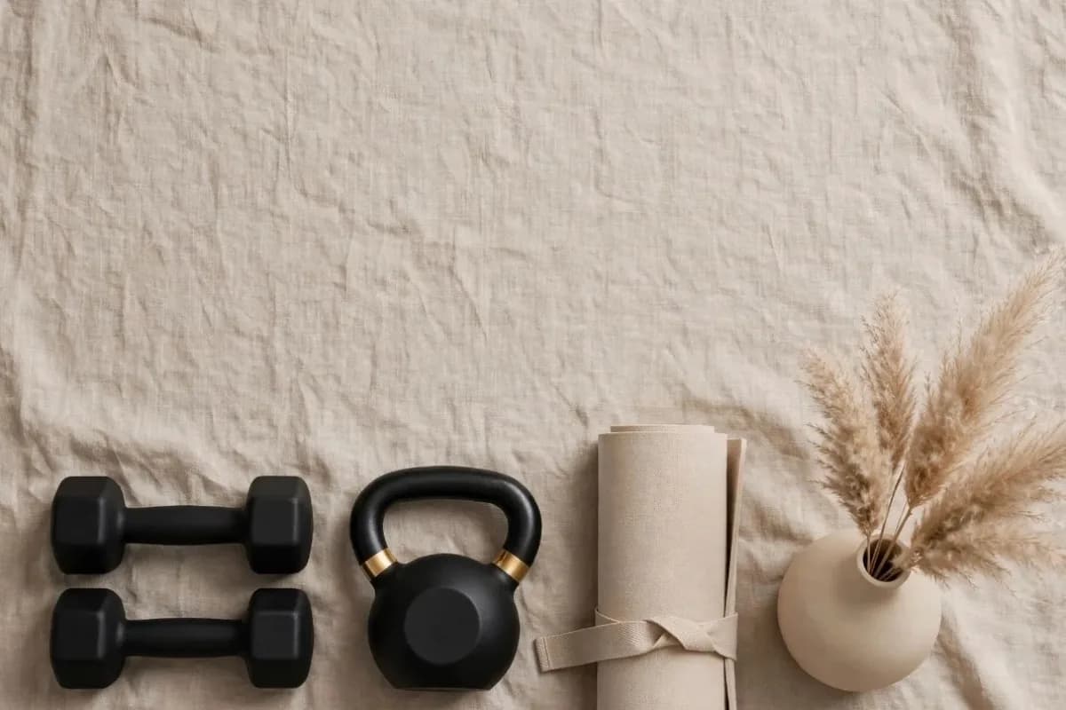 Inside the studio: rolled mats, natural light and open floor space