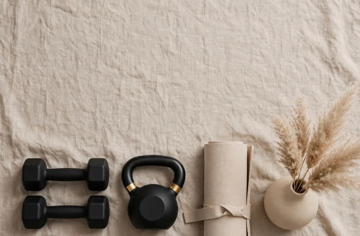 Inside the studio: rolled mats, natural light and open floor space